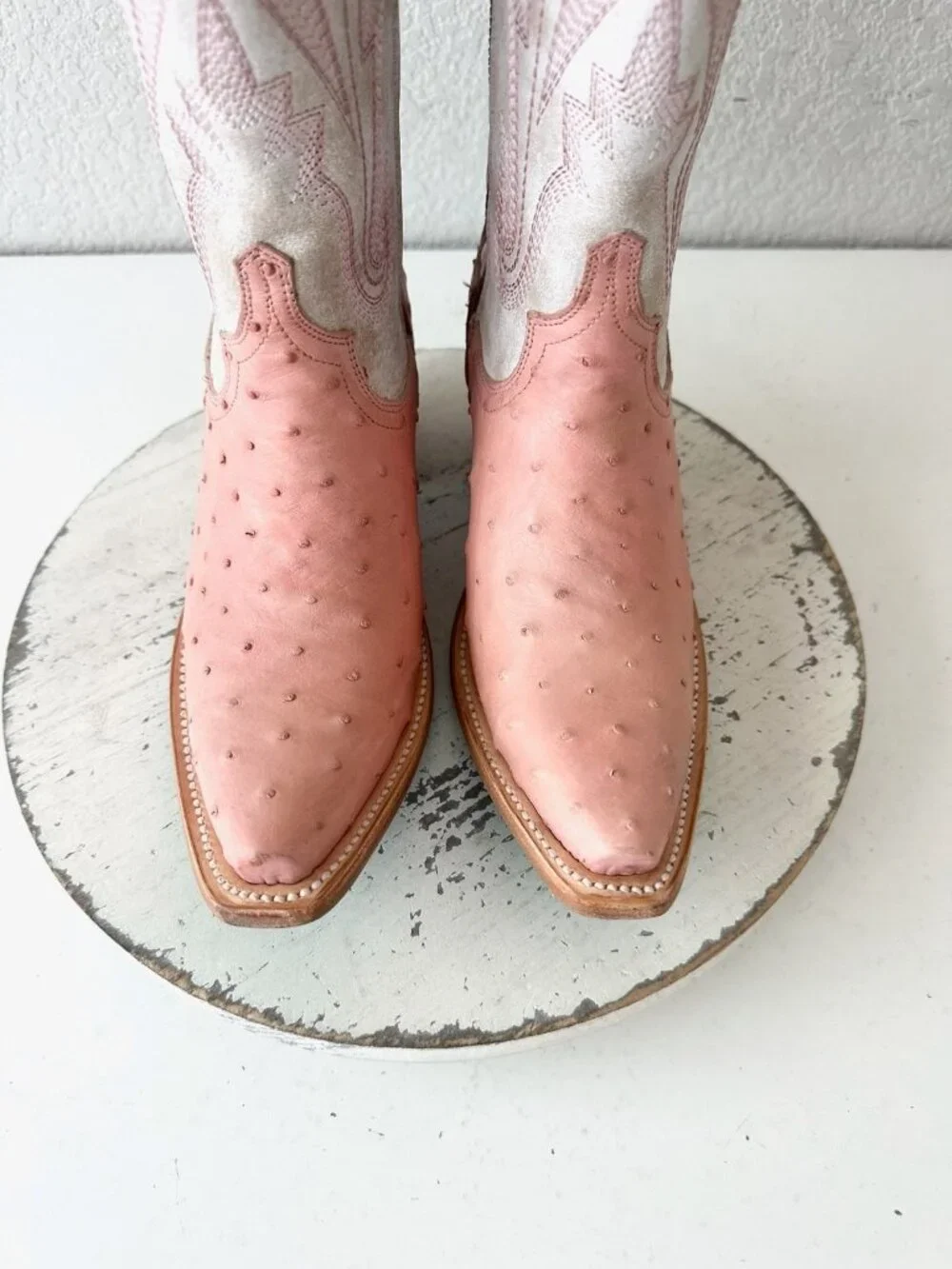 Lane SKYLIGHT Cowboy Boots Pink Ostrich Western Cowgirl Tall Snip Toe Womens 6.5 - Picture 6 of 12